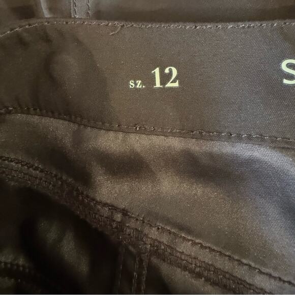 White House Black Market Straight Crop Pants - Brown Satin Trim - Size 12 - Picture 2 of 8